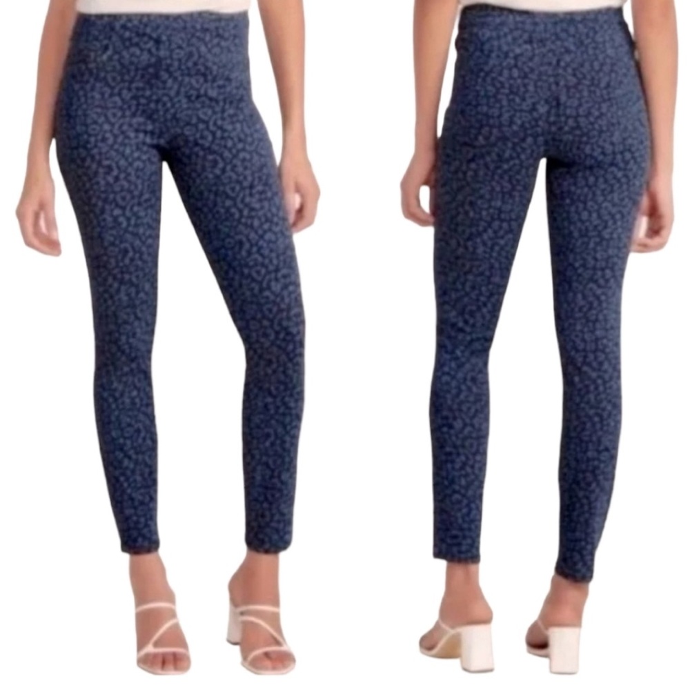Spanx Small Blue Leopard Print Jean-ish Ankle Leggings High Rise Shaping